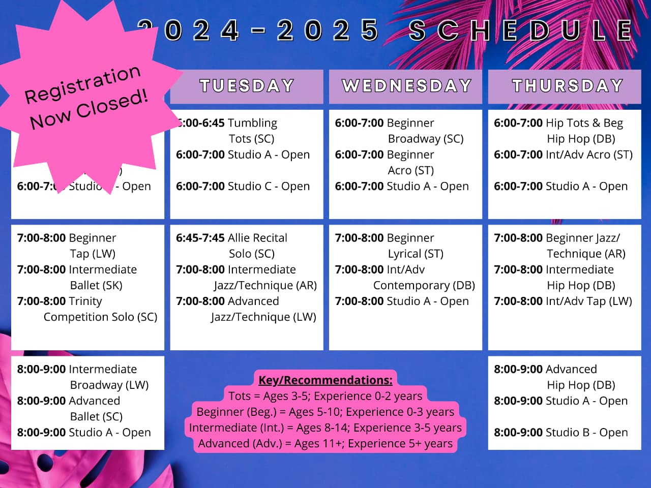 2024-2025 Fall/Spring Schedule